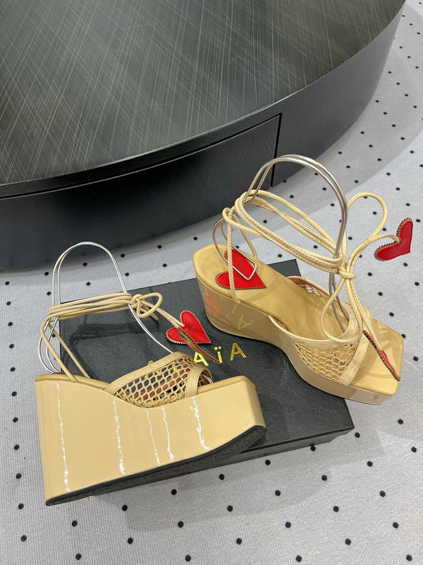 Alaila High Sandal 115mm In Light Yellow Mesh Fabric 954860