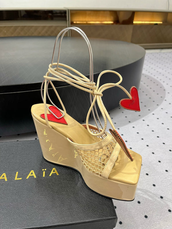 Alaila High Sandal 115mm In Light Yellow Mesh Fabric 954860