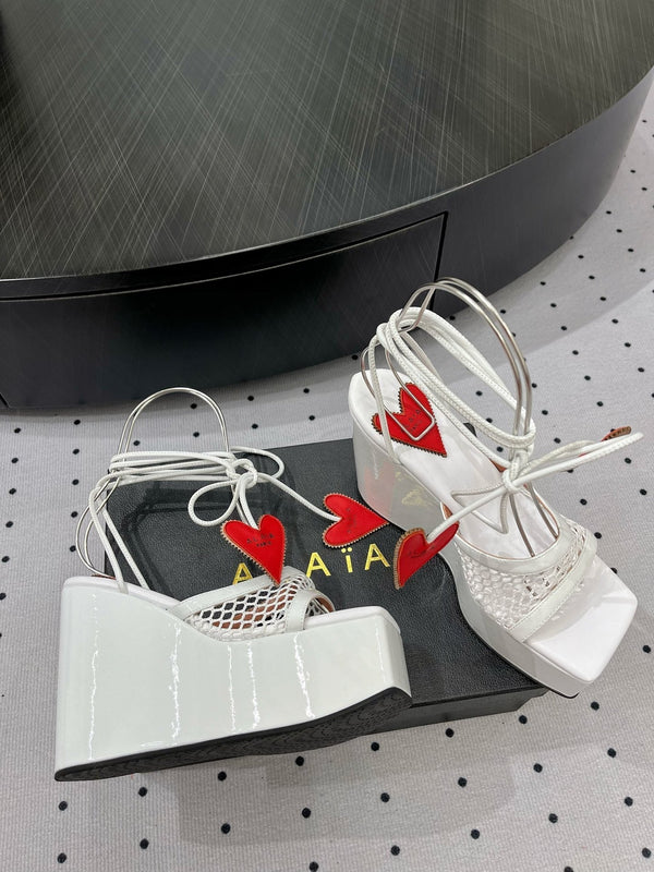 Alaila High Sandal 115mm In White Mesh Fabric 954862