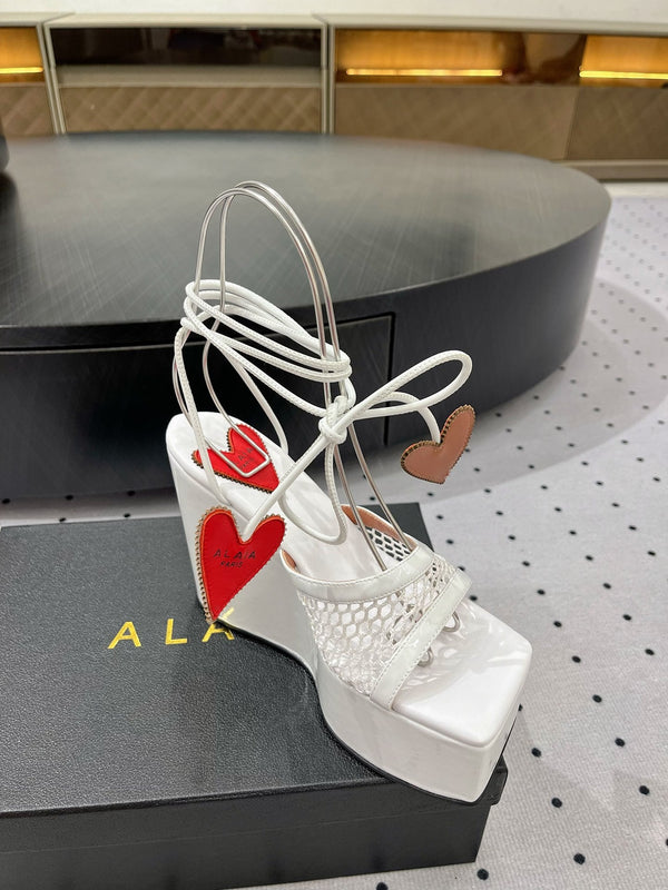 Alaila High Sandal 115mm In White Mesh Fabric 954862