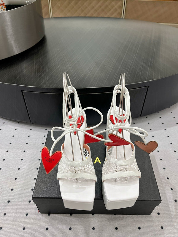 Alaila High Sandal 115mm In White Mesh Fabric 954862