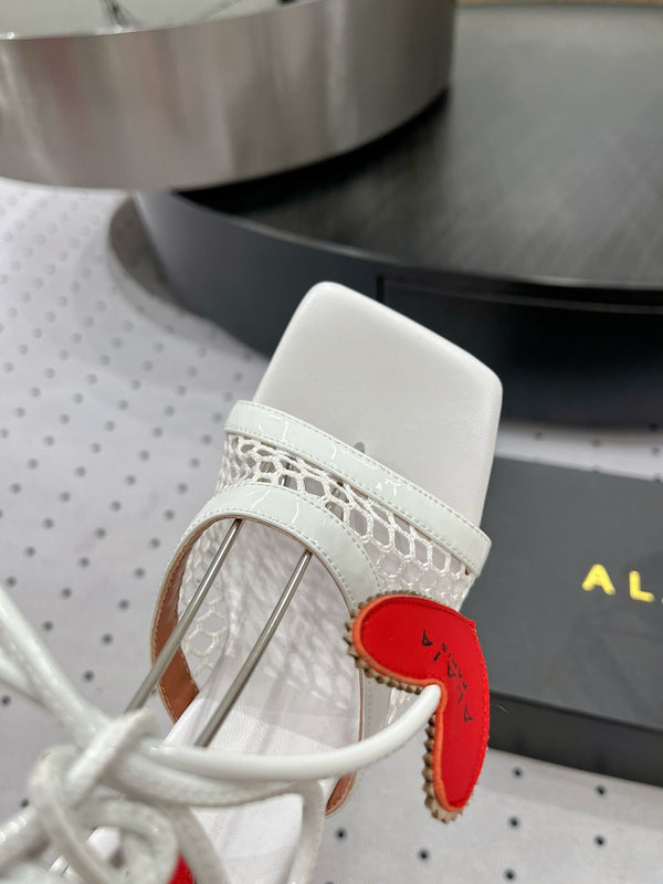 Alaila High Sandal 115mm In White Mesh Fabric 954862