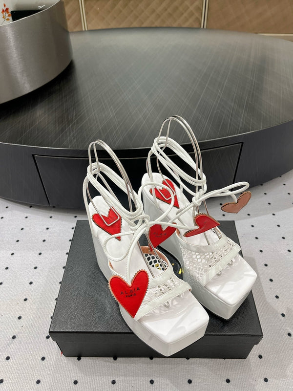 Alaila High Sandal 115mm In White Mesh Fabric 954862