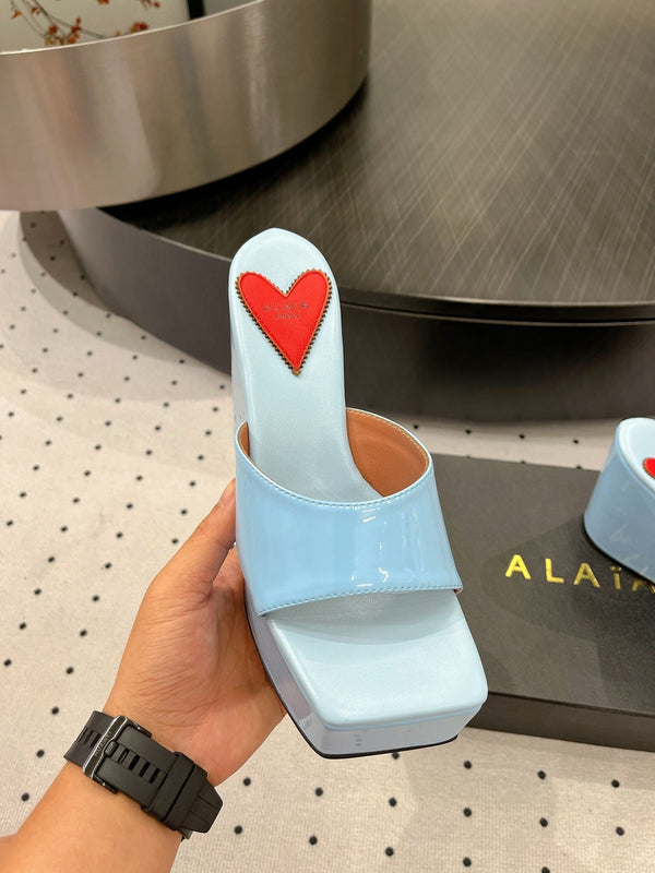 Alaila High Sandal 115mm In Could Blue Glossy Lambskin 954868