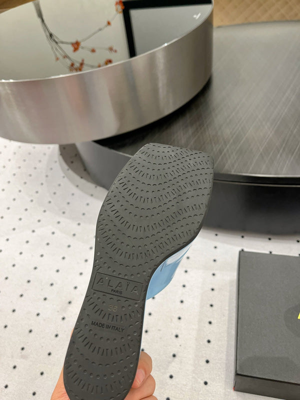 Alaila High Sandal 115mm In Could Blue Glossy Lambskin 954868