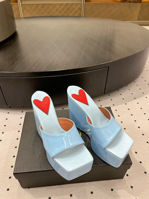 Alaila High Sandal 115mm In Could Blue Glossy Lambskin 954868