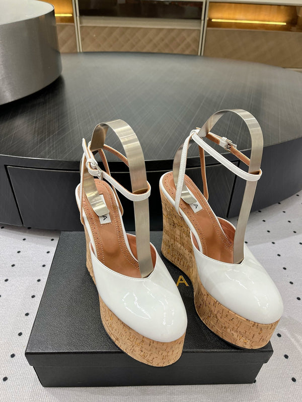 Alaila Wedge Sandals 115mm In White Glossy Lambskin 954889