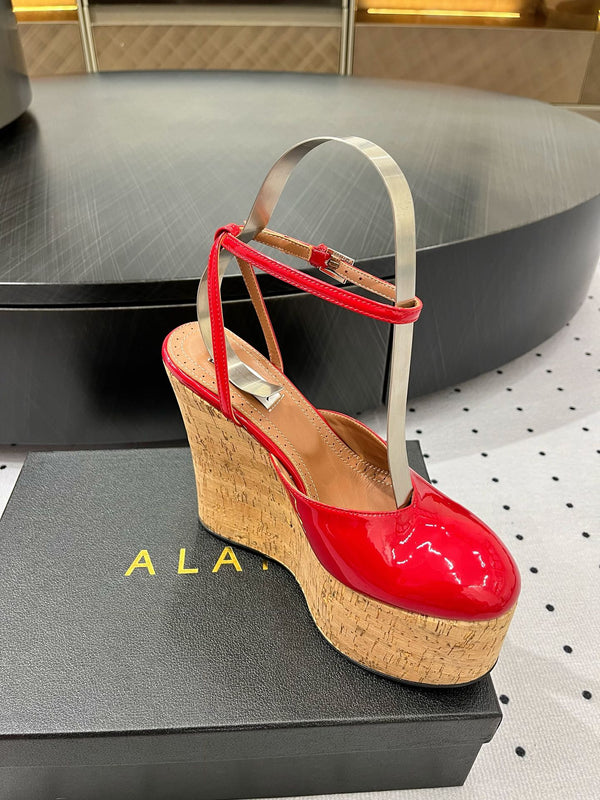 Alaila Wedge Sandals 115mm In Red Glossy Lambskin 954891