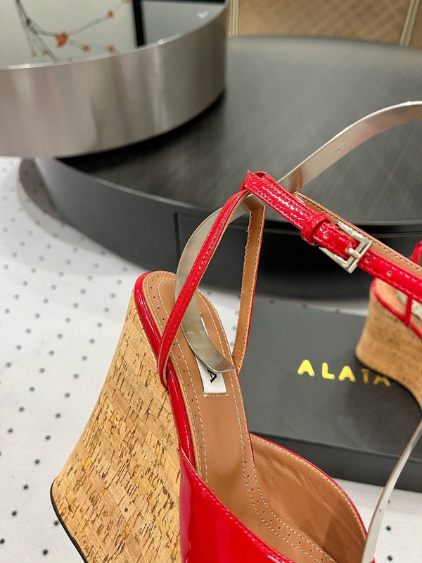 Alaila Wedge Sandals 115mm In Red Glossy Lambskin 954891