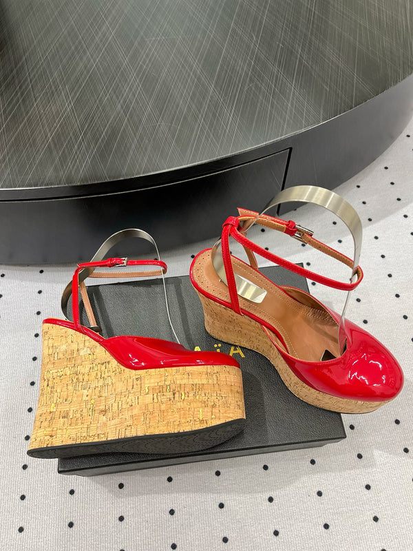 Alaila Wedge Sandals 115mm In Red Glossy Lambskin 954891