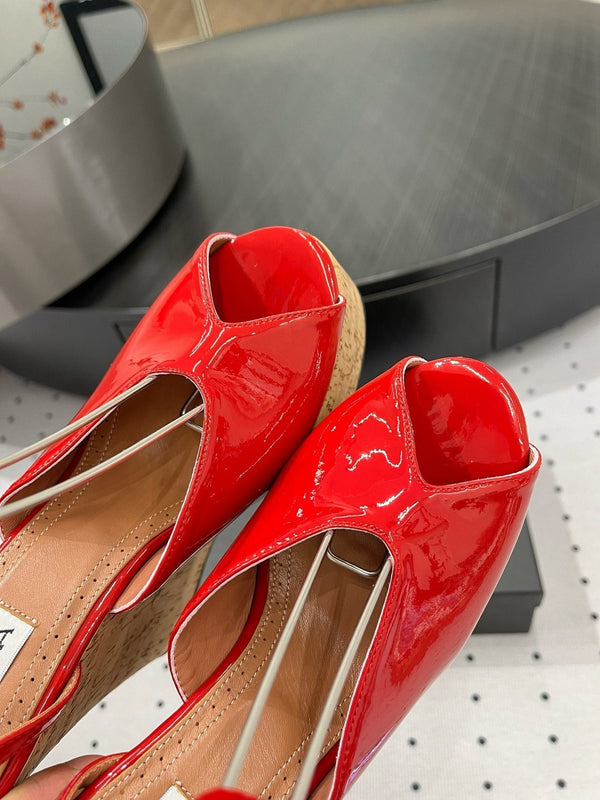 Alaila Wedge Sandals 135mm In Red Glossy Lambskin 954901