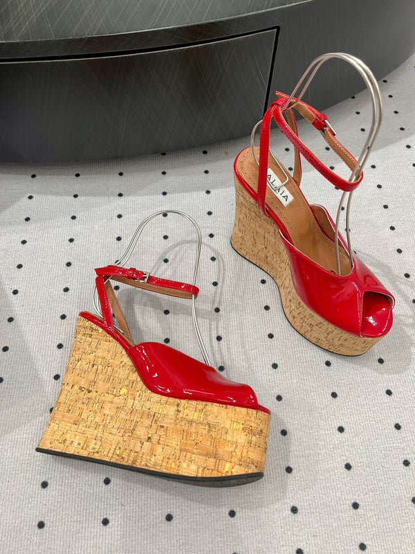 Alaila Wedge Sandals 135mm In Red Glossy Lambskin 954901