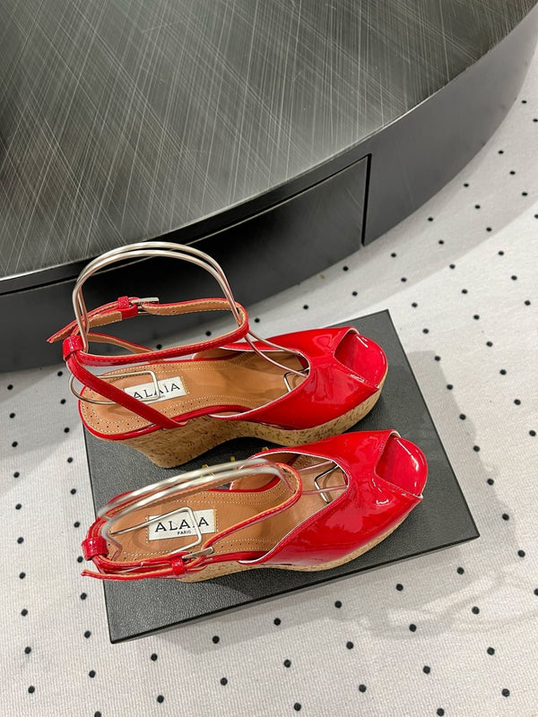 Alaila Wedge Sandals 135mm In Red Glossy Lambskin 954901