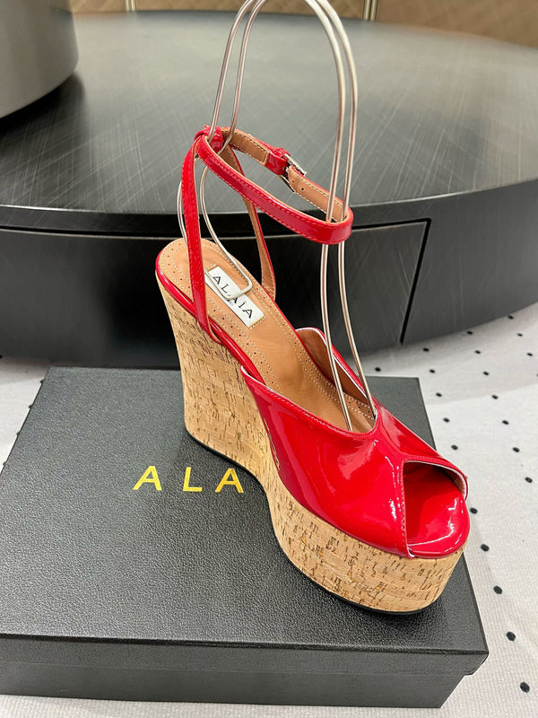 Alaila Wedge Sandals 135mm In Red Glossy Lambskin 954901
