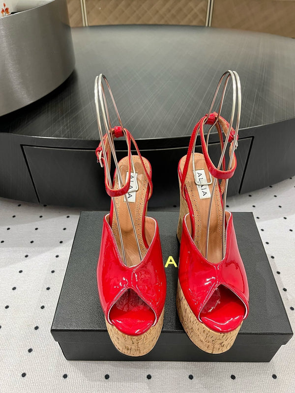 Alaila Wedge Sandals 135mm In Red Glossy Lambskin 954901
