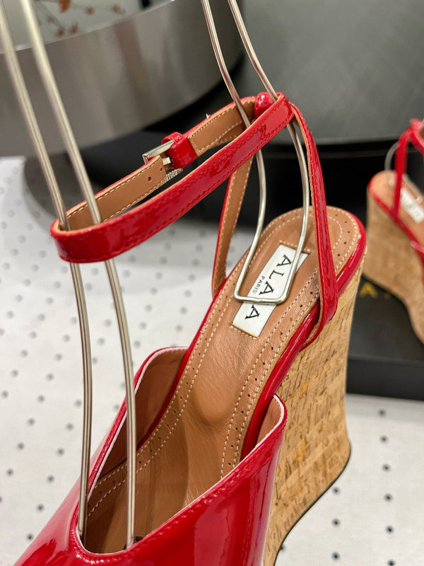 Alaila Wedge Sandals 135mm In Red Glossy Lambskin 954901