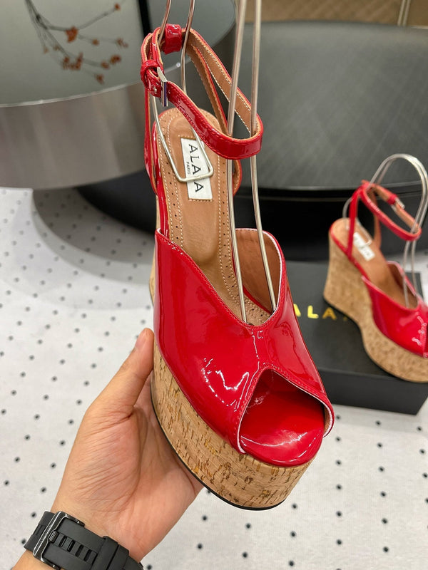 Alaila Wedge Sandals 135mm In Red Glossy Lambskin 954901