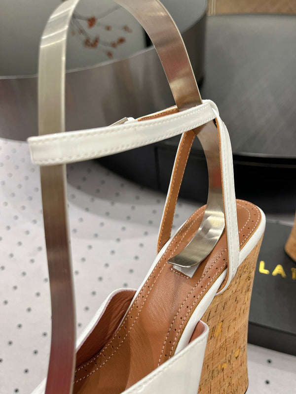 Alaila Wedge Sandals 135mm In White Glossy Lambskin 954903