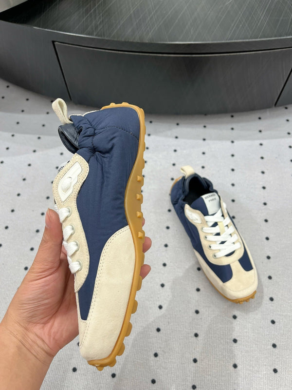 HM Sneaker 10mm In Deep Blue Mix Beige Suede And Windbreaker Fabric 954750