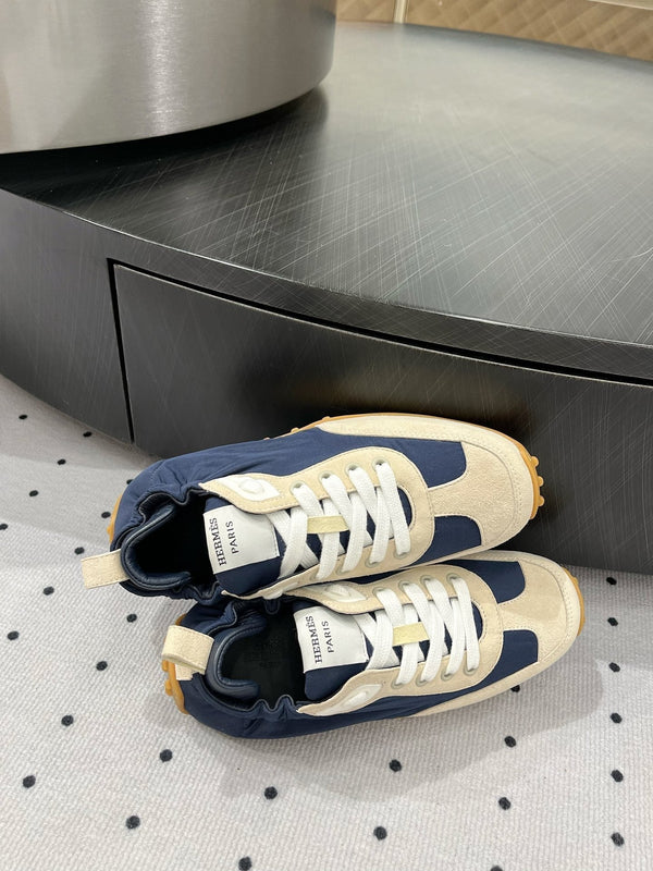 HM Sneaker 10mm In Deep Blue Mix Beige Suede And Windbreaker Fabric 954750