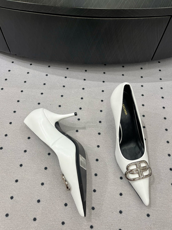 HEELED PUMPS 65 MM IN WHITE GLOSSY CALFSKIN SILVER HARDWARE