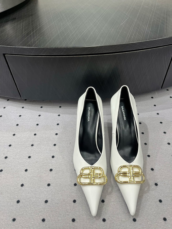 HEELED PUMPS 65 MM IN WHITE SMOOTH LAMBSKIN GOLD HARDWARE
