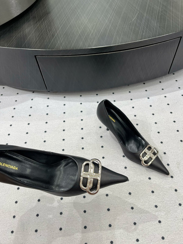 HEELED PUMPS 65 MM IN BLACK SMOOTH LAMBSKIN SILVER HARDWARE