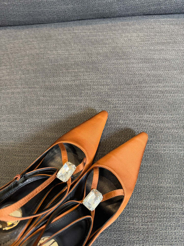 HIGH SANDAL ATTACHED GEM IN TANGELO ORANGE SILK