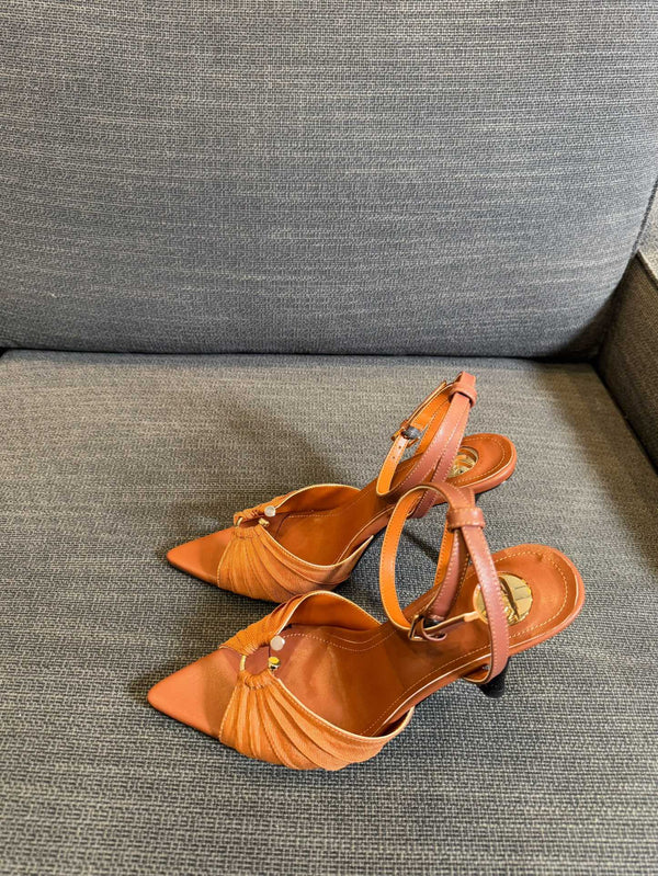 LOLA HIGH SANDALS IN TANGELO ORANGE SMOOTH LAMBSKIN AND DRAPED JERSEY