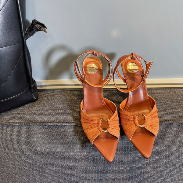 LOLA HIGH SANDALS IN TANGELO ORANGE SMOOTH LAMBSKIN AND DRAPED JERSEY