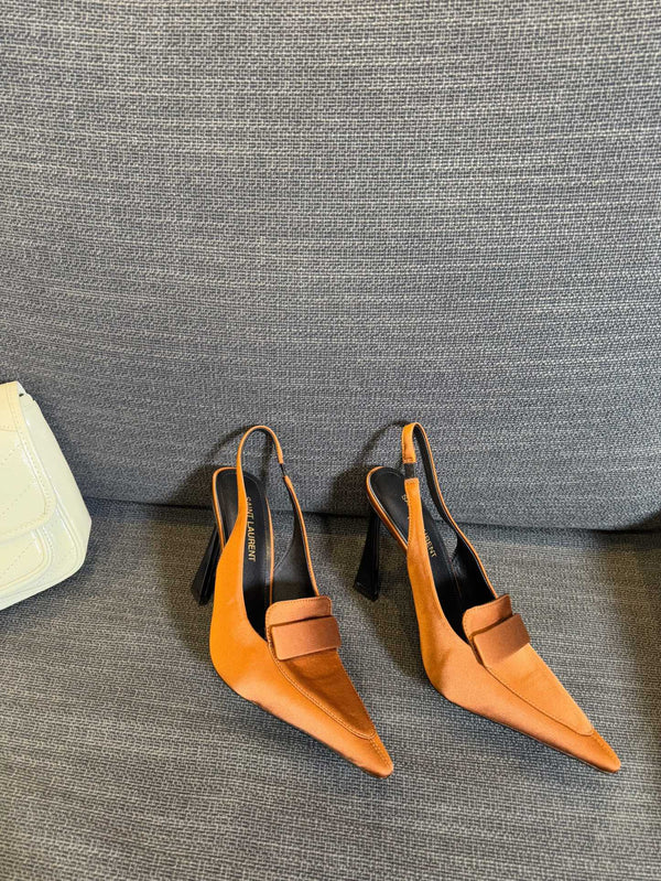 POINTED-TOE SLINGBACK PUMPS IN TANGELO ORANGE SILK