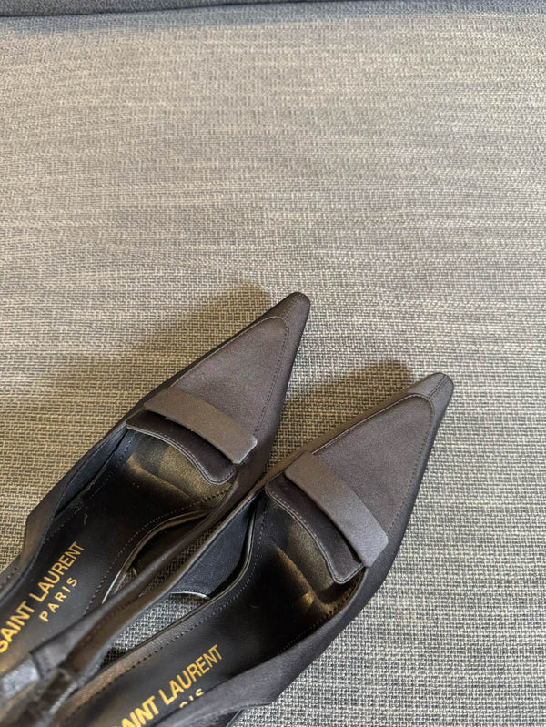 POINTED-TOE SLINGBACK PUMPS IN BLACK SILK