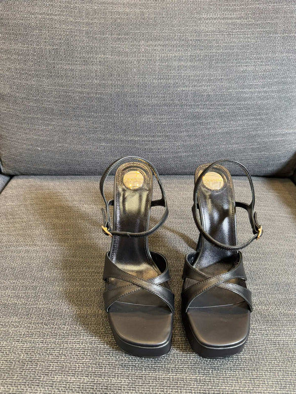 DEBBIE PLATFORM SANDALS IN BLACK SMOOTH LAMBSKIN