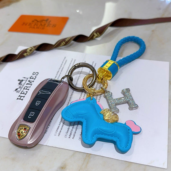 HM Rodeo Horse Bag Charm In Blue Leather