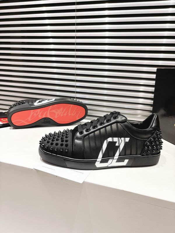 CL 25 Stud Print Sneaker Black Fabric Leather 323161