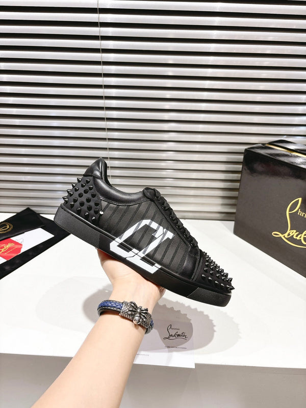 CL 25 Stud Print Sneaker Black Fabric Leather 323161