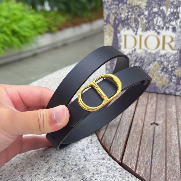 Ceinture CD icône 2 cm en cuir de veau noir or mat 203159