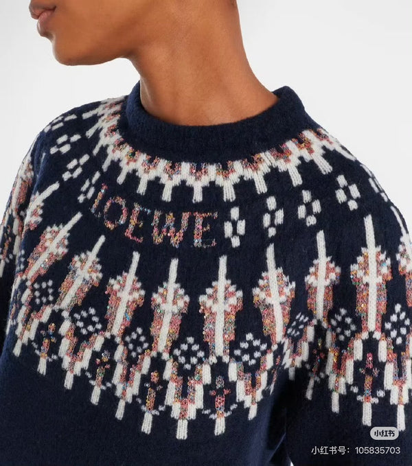 Loewe Sweater Navy/Multicolor Wool Blend 342803