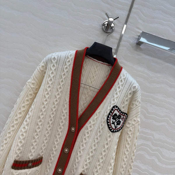 Cardigan CC Printemps 26 Laine Blanc Marron Rouge 342796