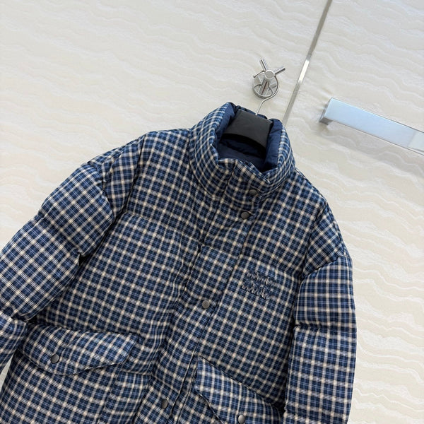 Miu 26s Down Jacket Blue Check Cotton Flannel 438929