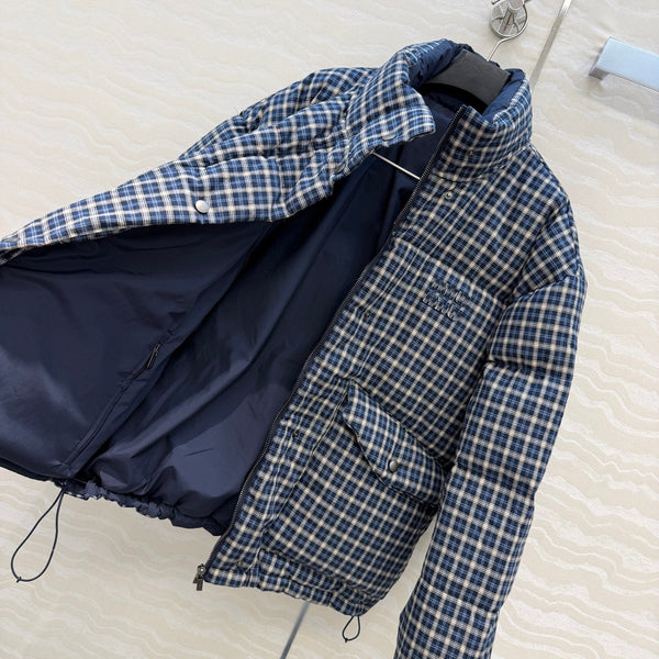 Miu 26s Down Jacket Blue Check Cotton Flannel 438929