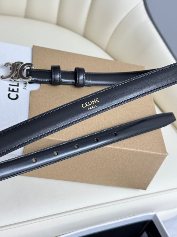 MINI TRIOMPHE BELT 13 MM BLACK LEATHER SILVER HARDWARE