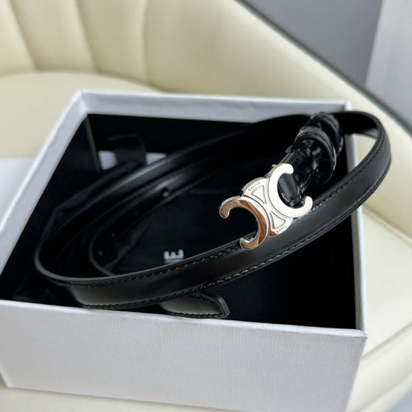 MINI TRIOMPHE BELT 13 MM BLACK LEATHER SILVER HARDWARE