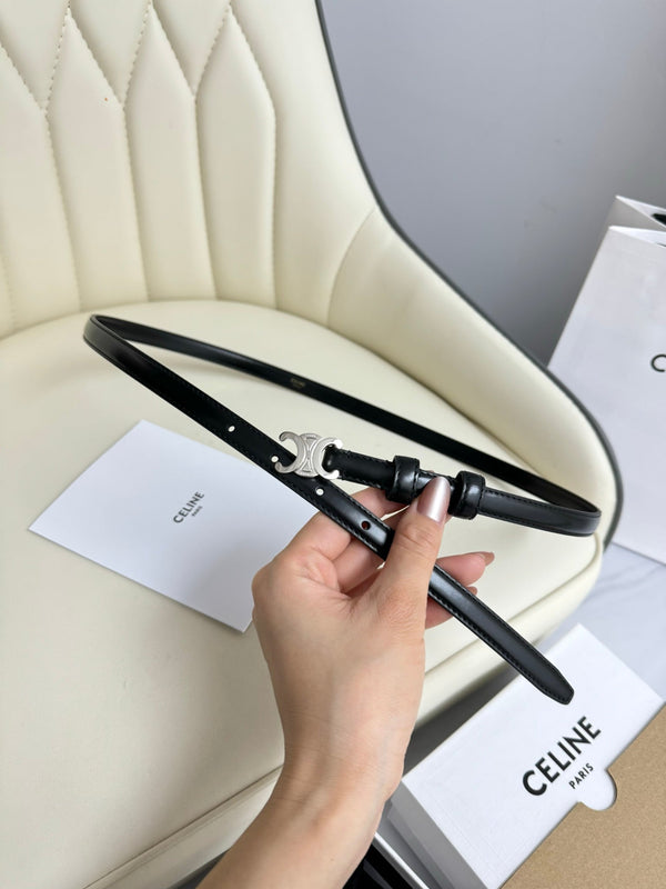 MINI TRIOMPHE BELT 13 MM BLACK LEATHER SILVER HARDWARE