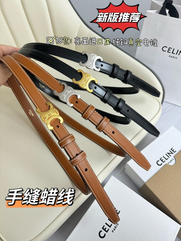 SMALL TRIOMPHE BELT 18 MM BRONZE BROWN LEATHER SILVER HARDWARE