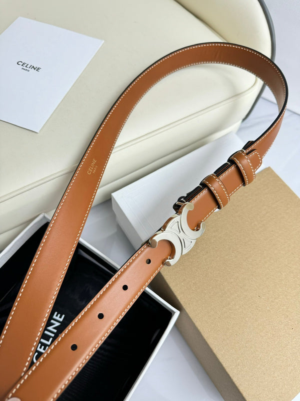 MEDIUM TRIOMPHE BELT 25MM BRONZE BROWN LEATHER SILVER HARDWARE