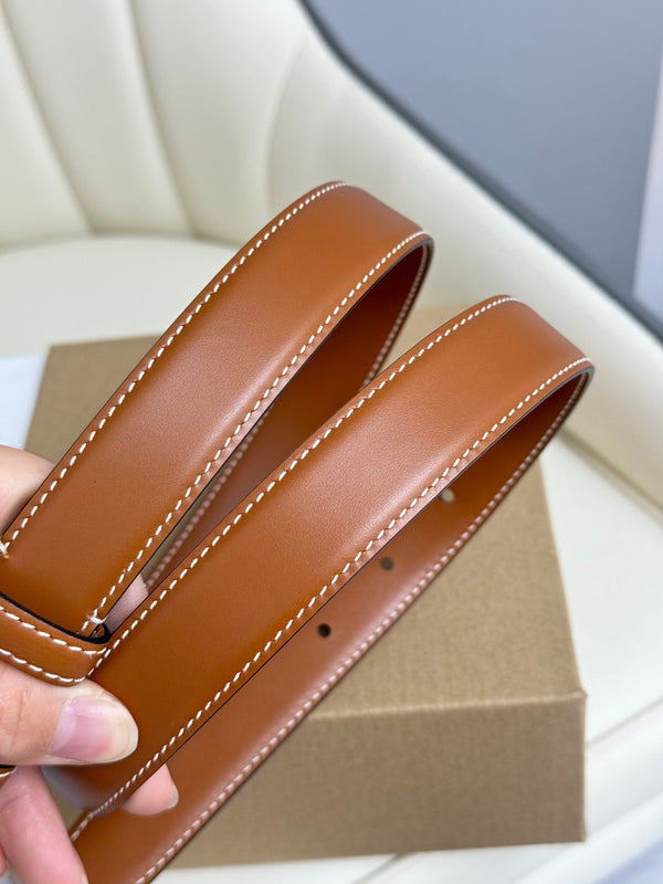 MEDIUM TRIOMPHE BELT 25MM BRONZE BROWN LEATHER SILVER HARDWARE