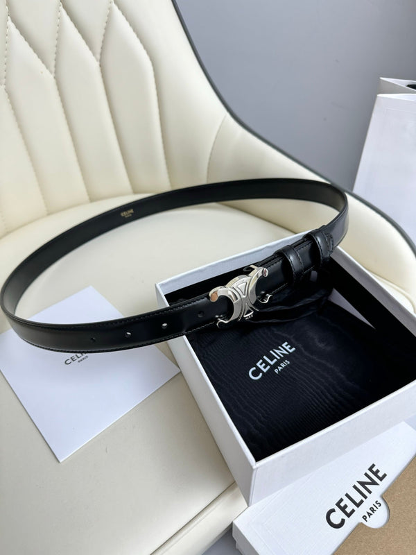 MEDIUM TRIOMPHE BELT 25MM BLACK LEATHER SILVER HARDWARE