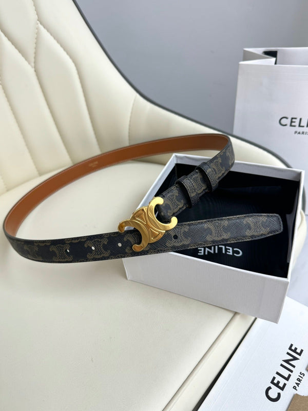 CEL Gold 25mm Triomphe Belt Blue Canvas 180417