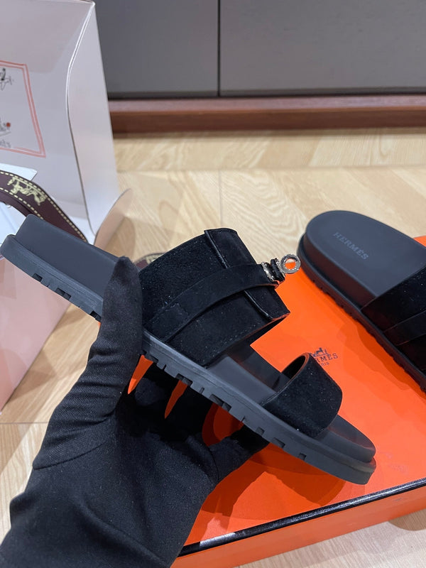 HM 25 Jackson Sandal Black Suede Calfskin